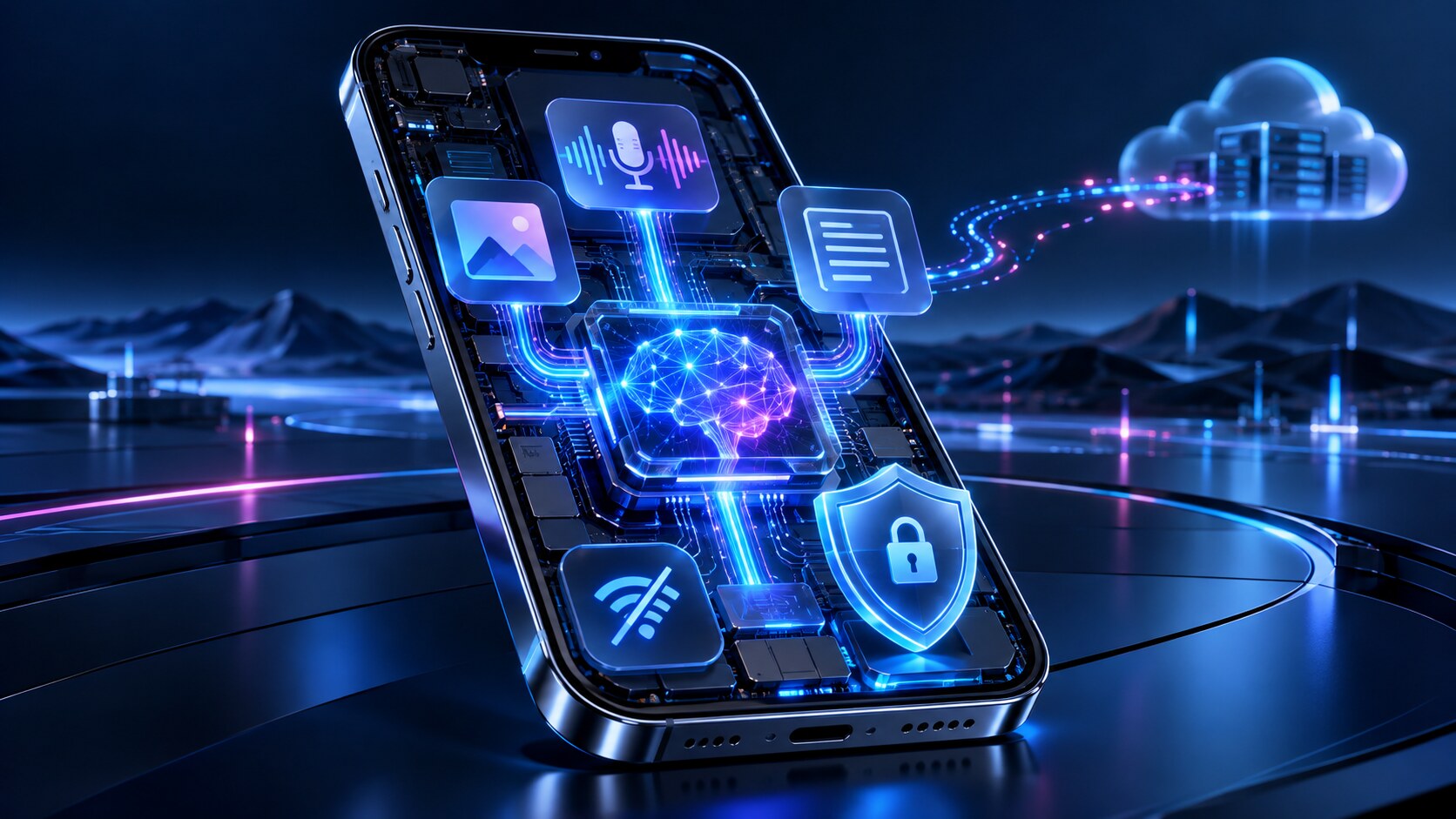 Teléfono móvil que ejecuta una red neuronal local con funciones de imagen, voz y texto, protección de datos y uso sin conexión