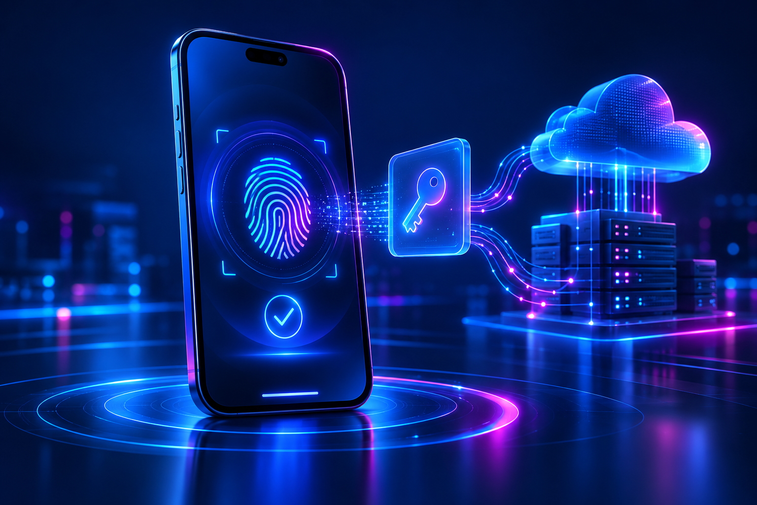 Aplicación móvil empresarial que utiliza biometría y una clave criptográfica para acceder sin contraseña